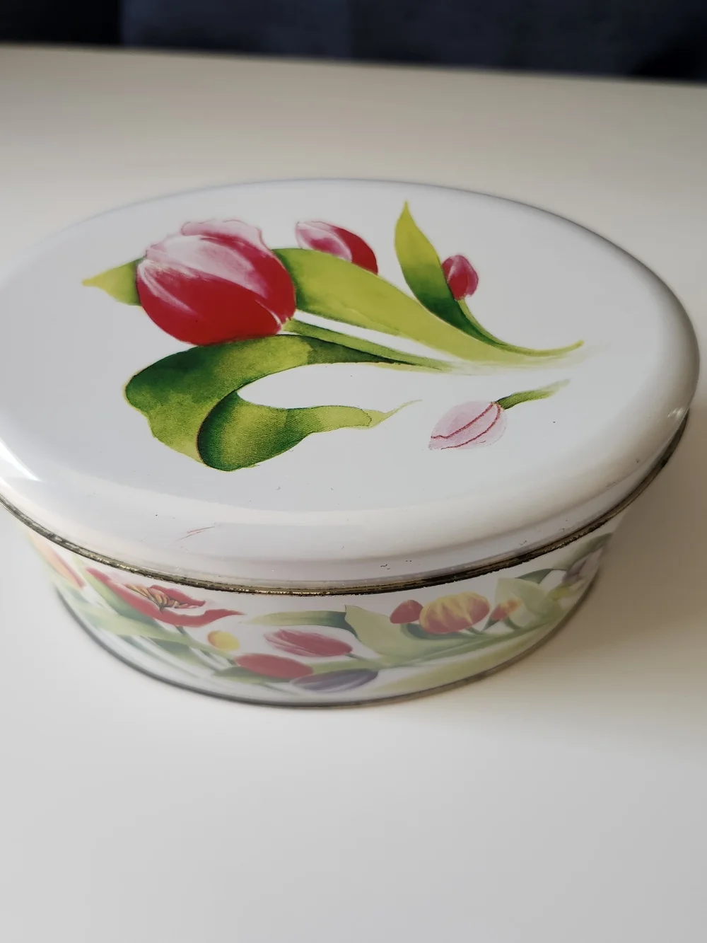 Vintage Louise Carling Floral Tulip Oval Tin Container - Made in England